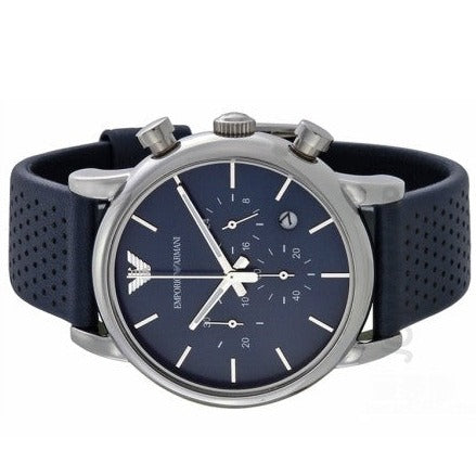  Shop Authentic Emporio Armani Luigi Chronograph Blue Dial Black Leather Strap Watch For Men - AR1736 - Luxxuri