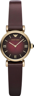 Emporio Armani Gianni T Bar Burgundy Dial Burgundy Leather Strap Watch For Women - AR1758