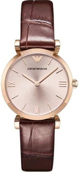  Shop Authentic Emporio Armani Classic Quartz Pink Dial Brown Leather Strap Watch For Women - AR1911 - Luxxuri