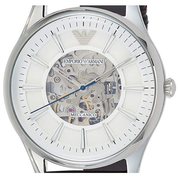  Shop Authentic Emporio Armani Meccanico White Dial Brown Leather Strap Watch For Men - AR1946 - Luxxuri