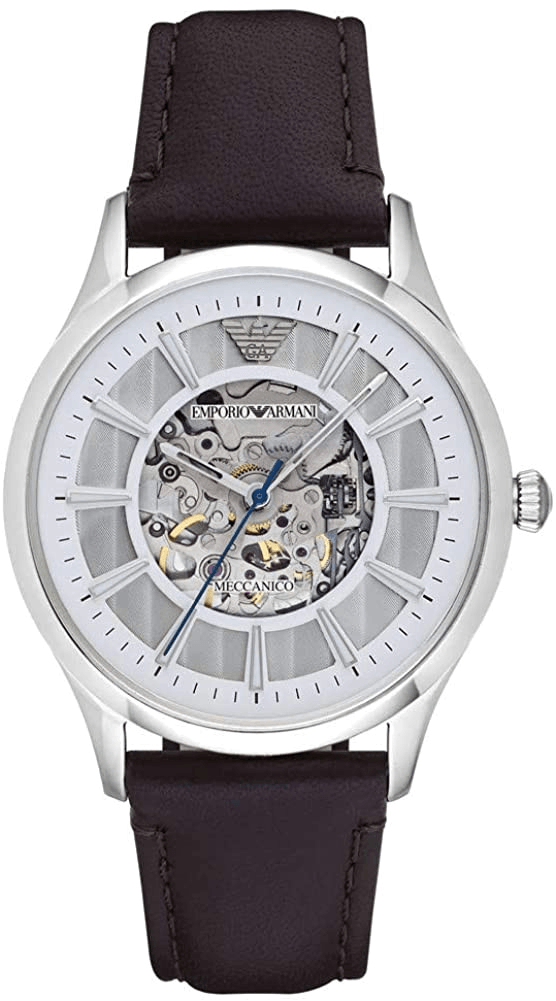  Shop Authentic Emporio Armani Meccanico White Dial Brown Leather Strap Watch For Men - AR1946 - Luxxuri