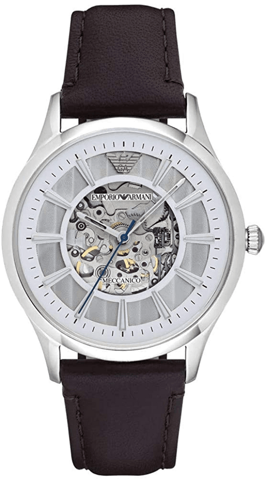  Shop Authentic Emporio Armani Meccanico White Dial Brown Leather Strap Watch For Men - AR1946 - Luxxuri