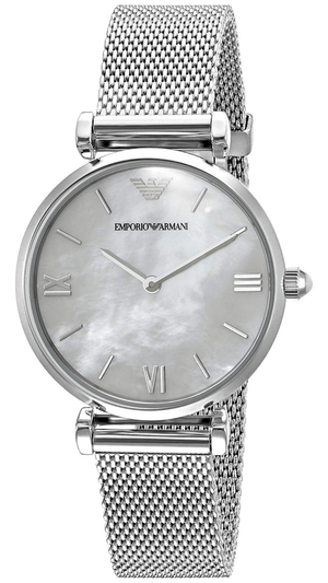  Shop Authentic Emporio Armani Gianni T Bar Mother of Pearl Dial Silver Steel Strap Watch For Women - AR1955 - Luxxuri