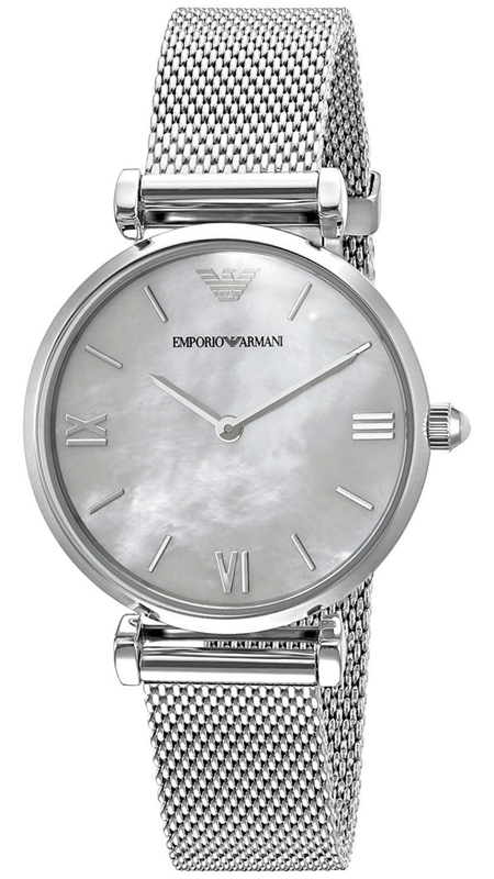  Shop Authentic Emporio Armani Gianni T Bar Mother of Pearl Dial Silver Steel Strap Watch For Women - AR1955 - Luxxuri