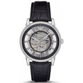  Shop Authentic Emporio Armani Luigi Silver Skeleton Dial Black Leather Strap Watch For Men - AR1981 - Luxxuri