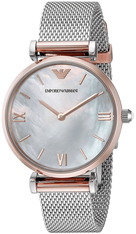 Shop Authentic Emporio Armani Retro Mother of Pearl Dial Silver Mesh Bracelet Watch For Women - AR2067 - Luxxuri