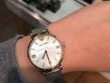  Shop Authentic Emporio Armani Gianni T Bar Mother of Pearl Dial Silver Mesh Bracelet Watch For Women - AR2068 - Luxxuri