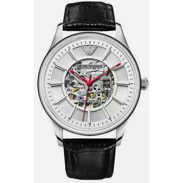  Shop Authentic Emporio Armani Meccanico Silver Skeleton Dial Black Leather Strap Watch For Men - AR2072 - Luxxuri
