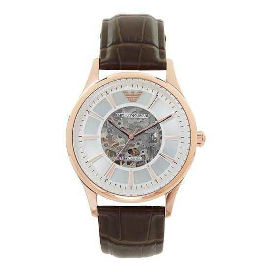 Emporio Armani Epoca White Skeletal Dial Black Leather Strap Watch For Men - AR2073