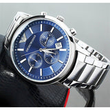  Shop Authentic Emporio Armani Renato Chronograph Blue Dial Silver Steel Strap Watch For Men - AR2448 - Luxxuri