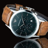  Shop Authentic Emporio Armani Renato Chronograph Green Dial Brown Leather Strap Watch For Men - AR2493 - Luxxuri