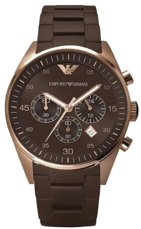 Shop Authentic Emporio Armani Sportivo Chronograph Brown Dial Brown Silicone Strap Watch For Men - AR5891 - Luxxuri