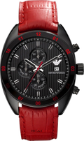Emporio Armani Sportivo Chronograph Black Dial Red Leather Strap Watch For Men - AR5918