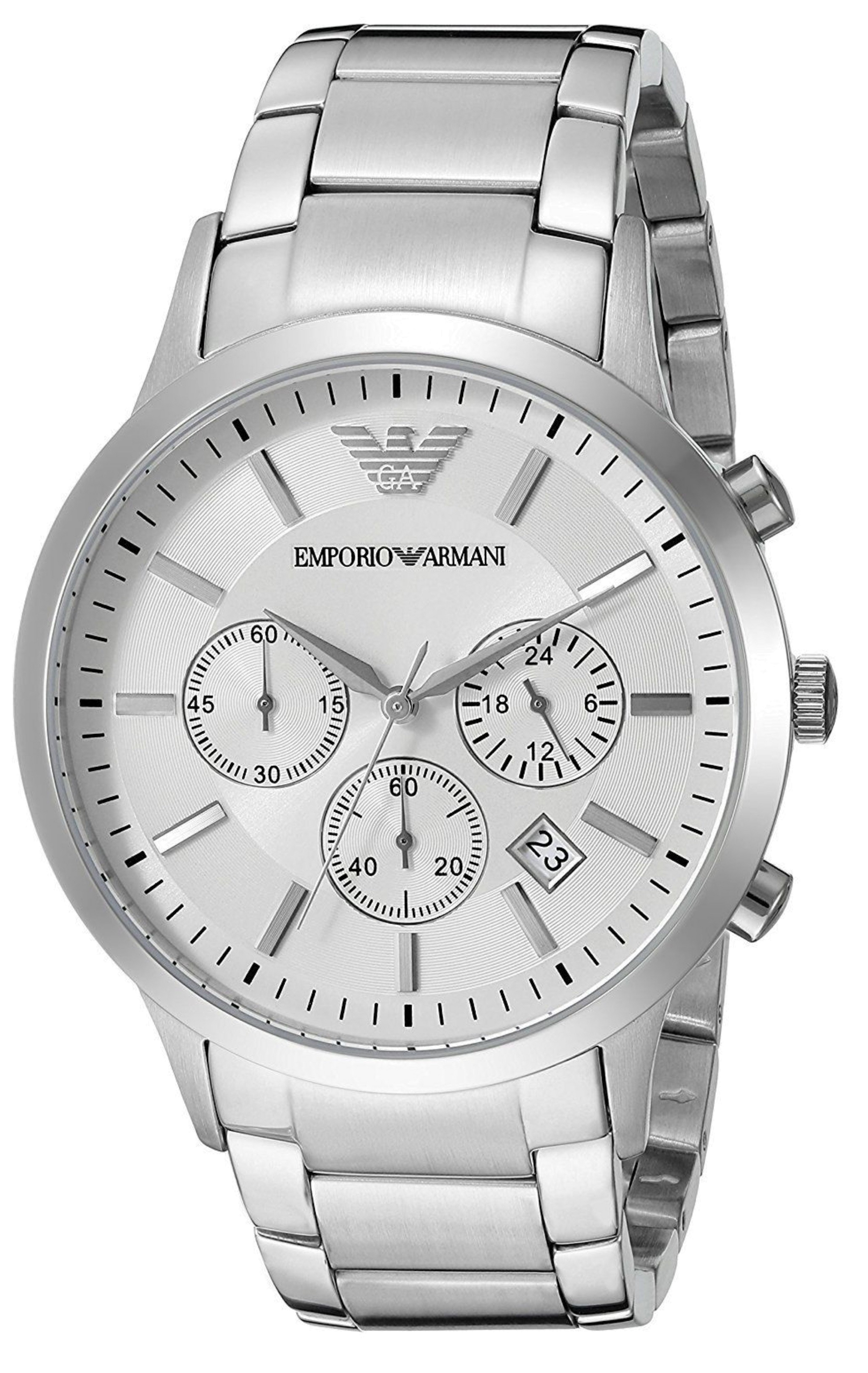 Emporio Armani Sportivo Chronograph Silver Dial Silver Steel Strap Watch For Men - AR5963