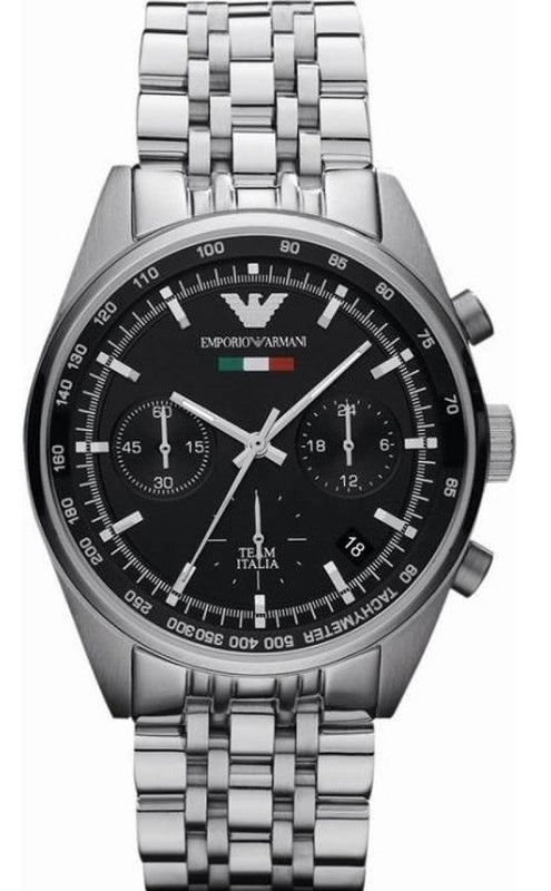  Shop Authentic Emporio Armani Sportivo Chronograph Black Dial Silver Steel Strap Watch For Men - AR5984 - Luxxuri
