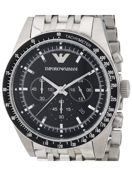  Shop Authentic Emporio Armani Tazio Chronograph Black Dial Silver Steel Strap Watch For Men - AR5988 - Luxxuri