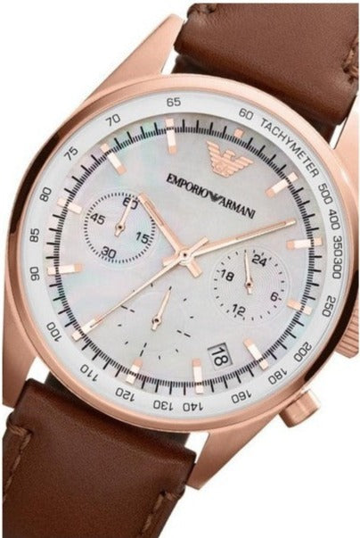  Shop Authentic Emporio Armani Sportivo Chronograph White Dial Brown Leather Strap Watch For Men - AR5996 - Luxxuri