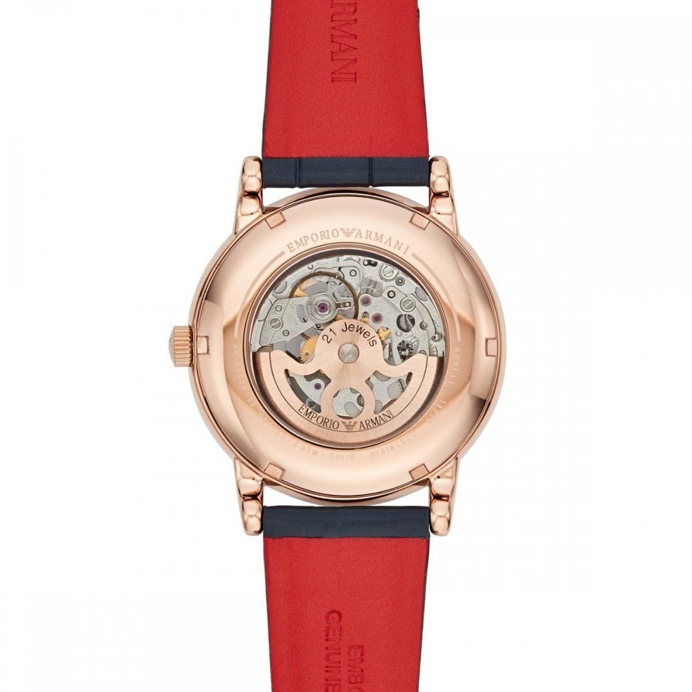  Shop Authentic Emporio Armani Meccanico Silver Dial Blue Leather Strap Watch For Men - AR60009 - Luxxuri