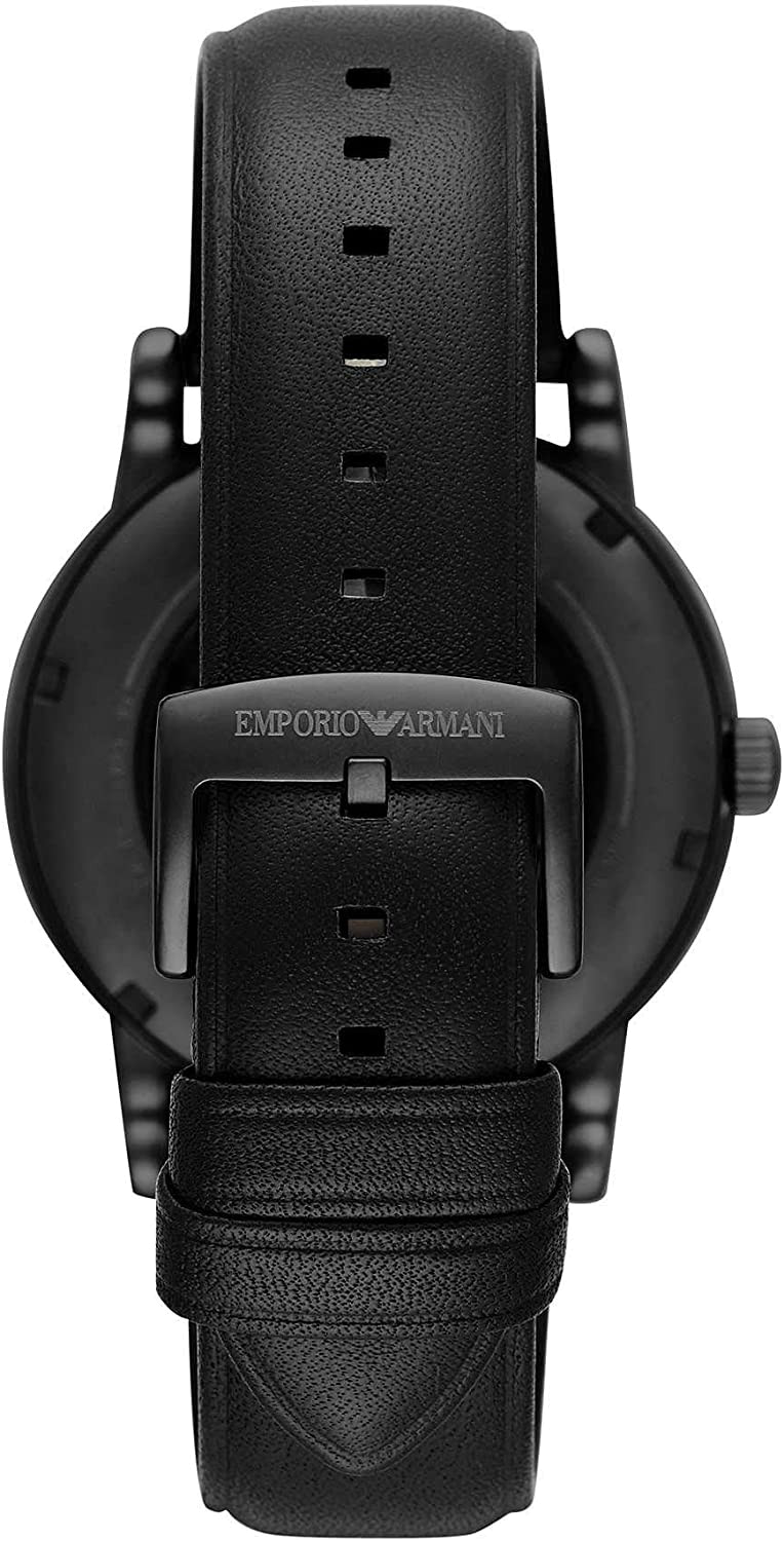  Shop Authentic Emporio Armani Meccanico Automatic Skeleton Dial Black Leather Strap Watch For Men - AR60008 - Luxxuri