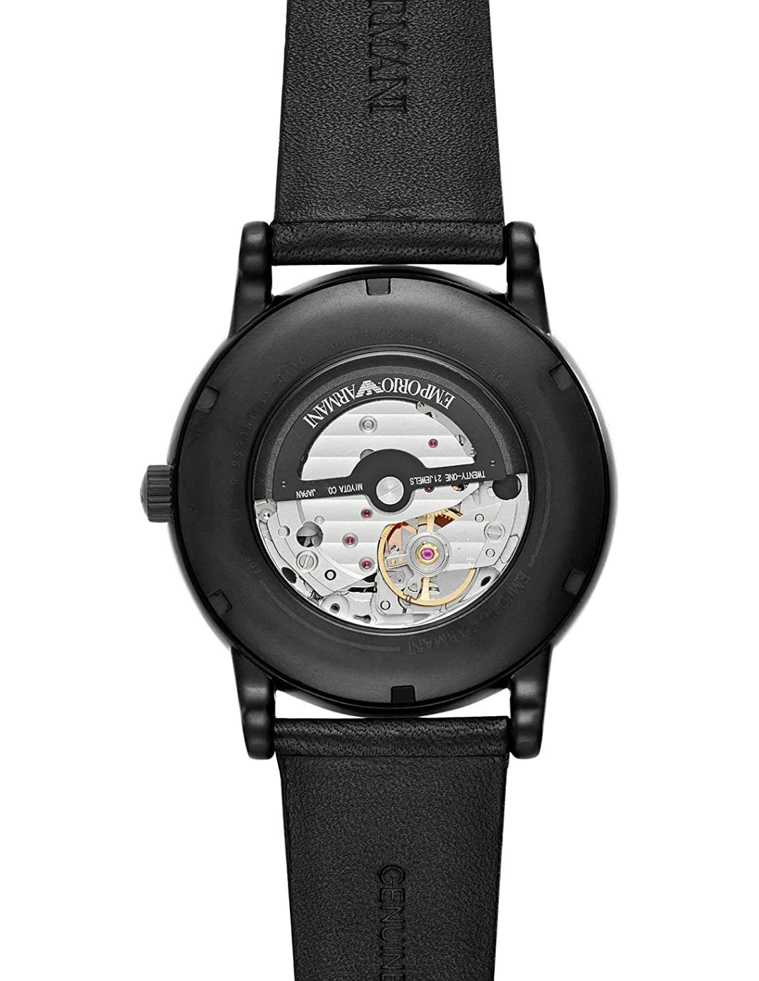 Emporio Armani Meccanico Automatic Skeleton Dial Black Leather Strap Watch For Men - AR60008