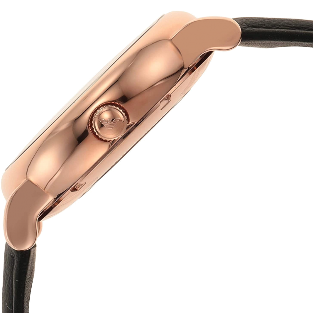 Emporio Armani Meccanico Skeleton Silver Dial Black Leather Strap Watch For Men - AR60031