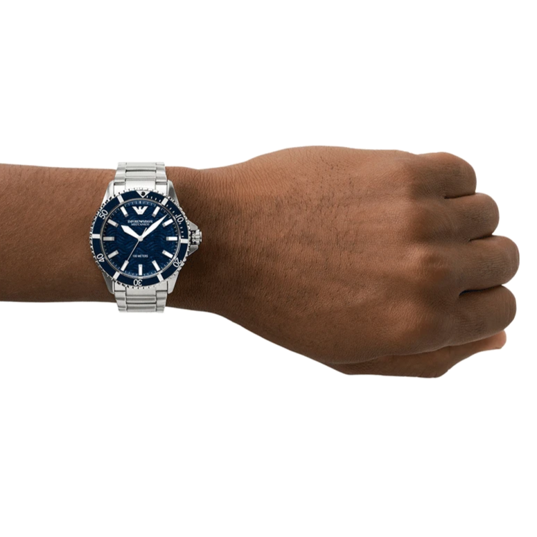  Shop Authentic Emporio Armani Meccanico Automatic Blue Dial Silver Steel Strap Watch For Men - AR60059 - Luxxuri