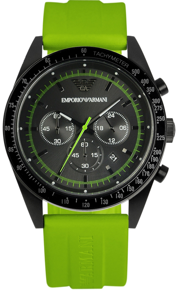 Emporio Armani Sports Analog Black Dial Green Rubber Strap Watch For Men - AR6115