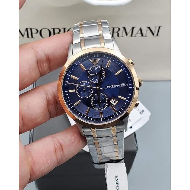  Shop Authentic Emporio Armani Renato Chronograph Blue Dial Two Tone Steel Strap Watch For Men - AR80025 - Luxxuri