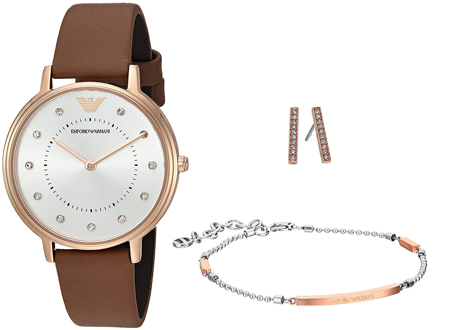 Emporio Armani Classic Analog Silver Dial Brown Leather Strap Watch For Women - AR8040