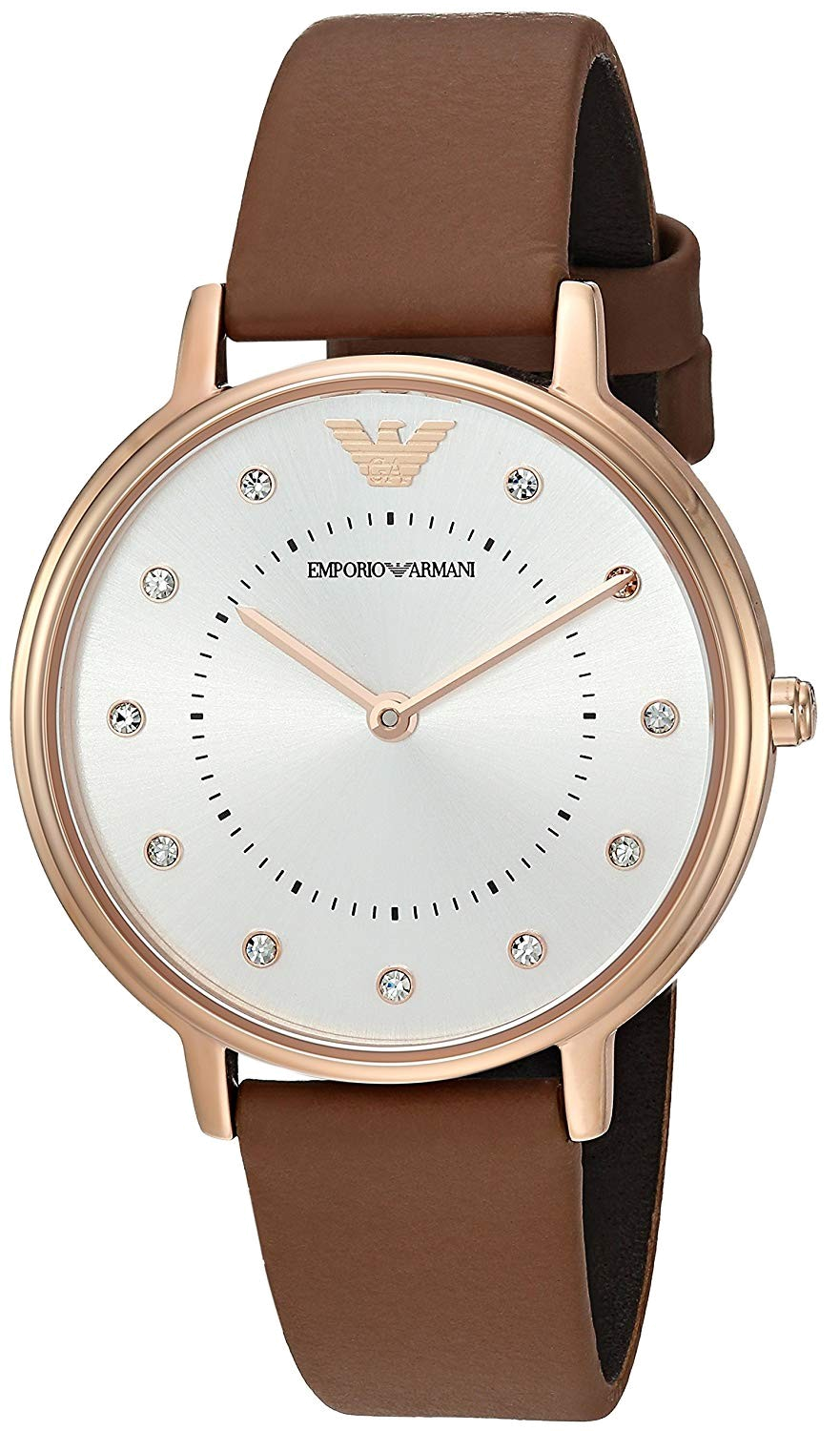 Emporio Armani Classic Analog Silver Dial Brown Leather Strap Watch For Women - AR8040