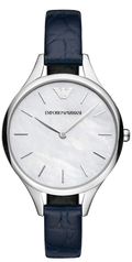 Emporio Armani Aurora Quartz Mother Of Pearl White Dial Blue Leather Strap Watch For Women - AR11090
