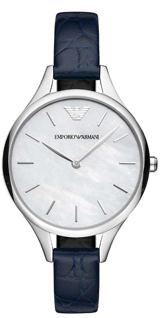Emporio Armani Aurora Quartz Mother Of Pearl White Dial Blue Leather Strap Watch For Women - AR11090