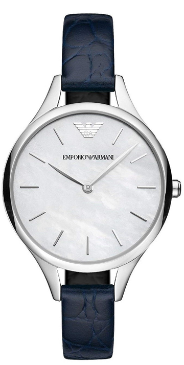 Emporio Armani Aurora Quartz Mother Of Pearl White Dial Blue Leather Strap Watch For Women - AR11090