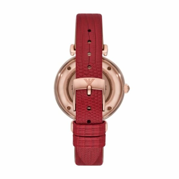  Shop Authentic Emporio Armani Gianni T-Bar Mother of Pearl White Dial Red Leather Strap Watch For Women - AR60048 - Luxxuri