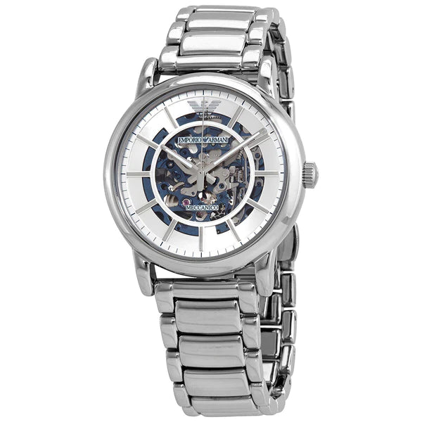 Emporio Armani Meccanico Automatic Silver Dial Silver Steel Strap Watch for Men - AR60006