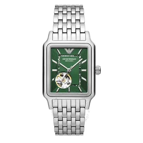Emporio Armani Meccanico Automatic Green Dial Silver Steel Strap Watch For Men - AR60067