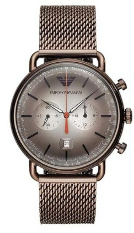  Shop Authentic Emporio Armani Aviator Chronograph Grey Dial Brown Mesh Bracelet Watch For Men - AR11169 - Luxxuri