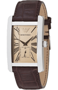 Emporio Armani Classic Beige Dial Brown Leather Strap Watch For Women - AR0155