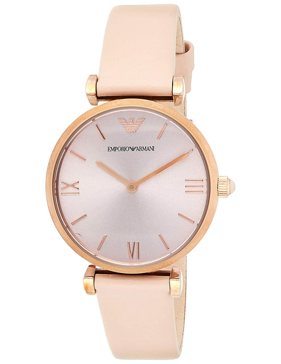 Emporio Armani Gianni T-Bar Quartz Rose Gold Dial Pink Leather Strap Watch For Women - AR11001