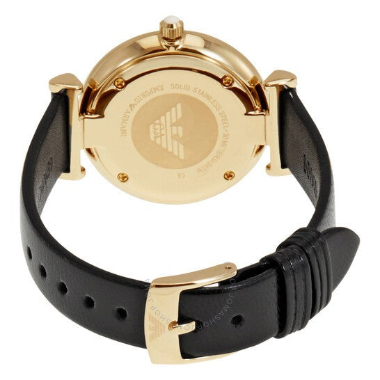  Shop Authentic Emporio Armani Gianni T-Bar Quartz Mother of Pearl Dial Black Leather Strap Watch For Women - AR1910 - Luxxuri