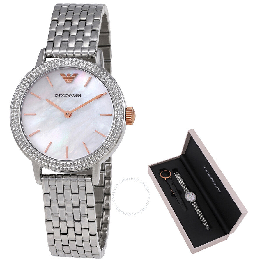  Shop Authentic Emporio Armani Interchangeable Analog Mother of Pearl Dial Silver Steel Strap Watch For Women - AR80020 - Luxxuri