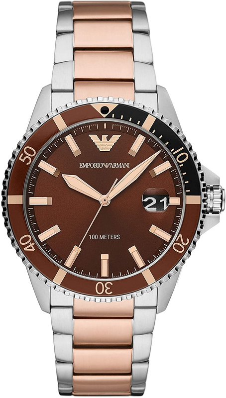  Shop Authentic Emporio Armani Diver Quartz Brown Dial Two Tone Steel Strap Watch For Men - AR11340 - Luxxuri