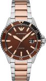 Emporio Armani Diver Quartz Brown Dial Two Tone Steel Strap Watch For Men - AR11340