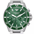  Shop Authentic Emporio Armani Diver Chronograph Green Dial Silver Steel Strap Watch For Men - AR11500 - Luxxuri