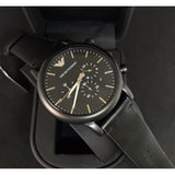  Shop Authentic Emporio Armani Dress Chronograph Black Dial Black Leather Strap Watch For Men - AR1918 - Luxxuri