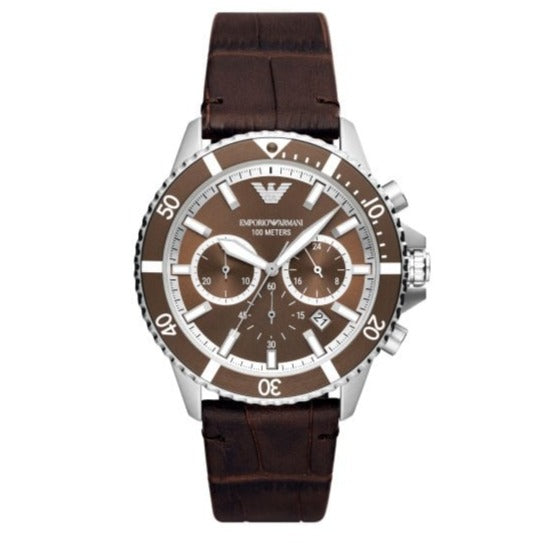  Shop Authentic Emporio Armani Diver Chronograph Brown Dial Brown Leather Strap Watch For Men - AR11486 - Luxxuri