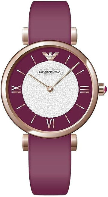  Shop Authentic Emporio Armani Gianni T Bar Crystals Maroon Dial Maroon Leather Strap Watch for Women - AR11487 - Luxxuri