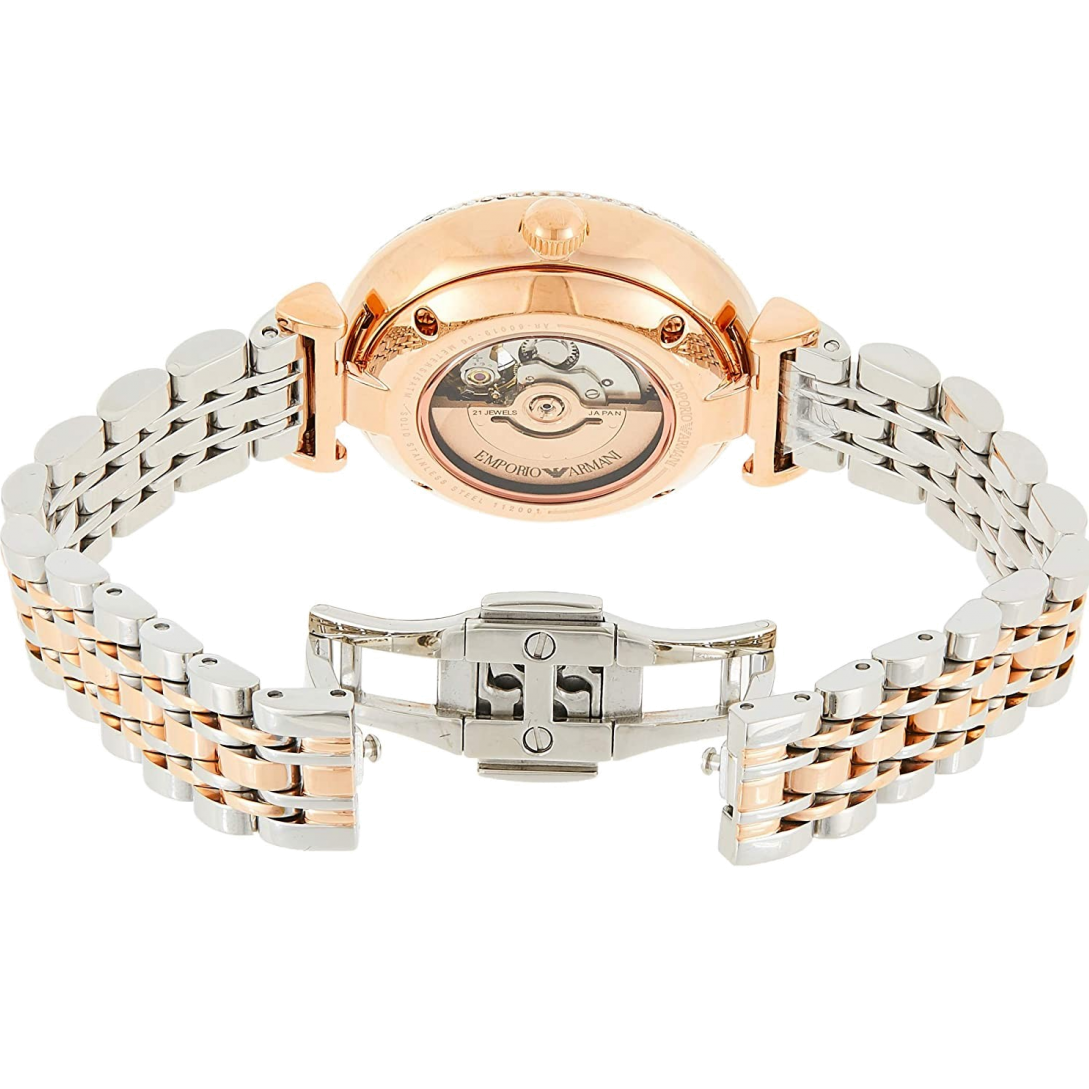 Emporio Armani Gianni T-Bar Analog White Dial Two Tone Steel Strap Watch For Women - AR60019