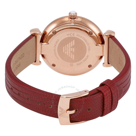  Shop Authentic Emporio Armani Gianni T-Bar Analog Mother of Pearl Dial Red Leather Strap Watch For Women - AR11322 - Luxxuri
