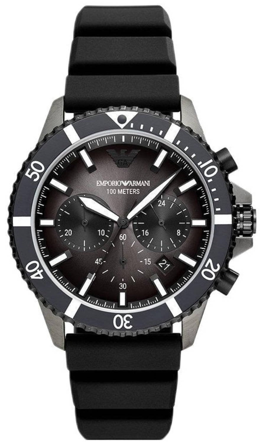  Shop Authentic Emporio Armani Diver Chronograph Black Dial Black Silicon Strap Watch For Men - AR11515 - Luxxuri